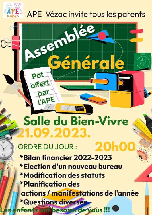 Affiche Assemblée générale APE 2023-2024